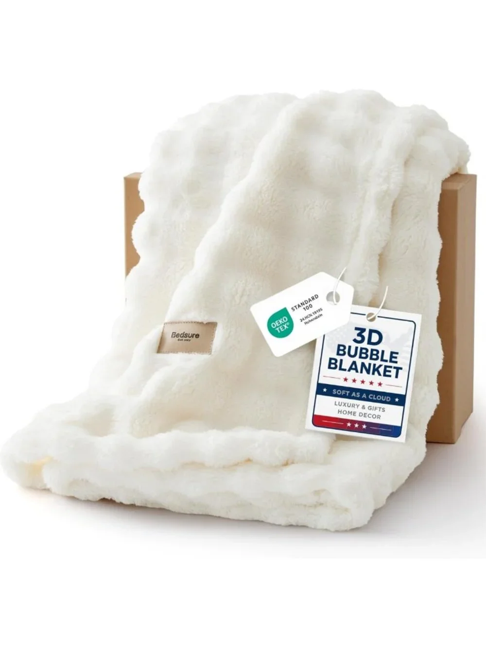 Cozy 3D Fleece Bubble Throw Blanket - Soft Lightweight Off White Sofa Decor